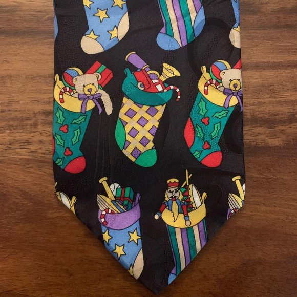 Retro Stocking Christmas‎ Holiday Imported Silk Tie - Picture 2 of 5